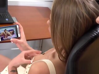lesbian european Olivia gets caught horny in the office fetish